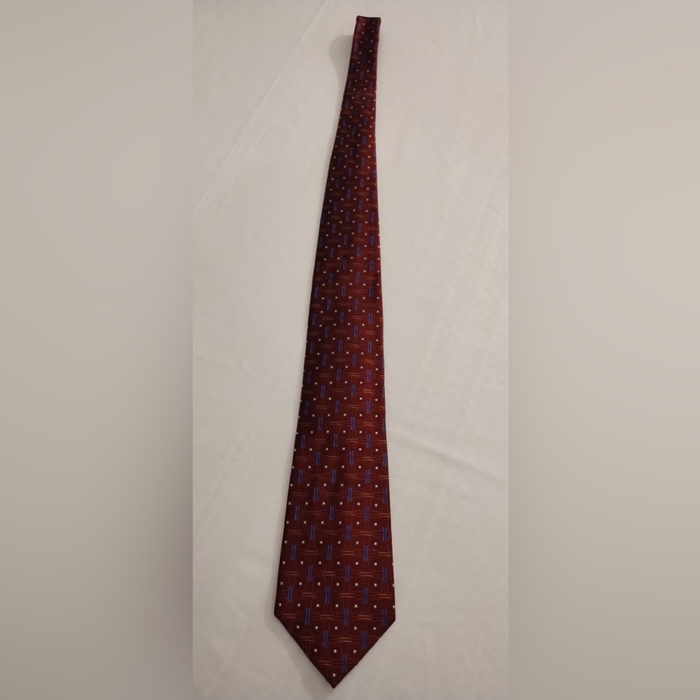 Jos A Bank Executive Collection Silk Tie Red Gold Blue Geometric